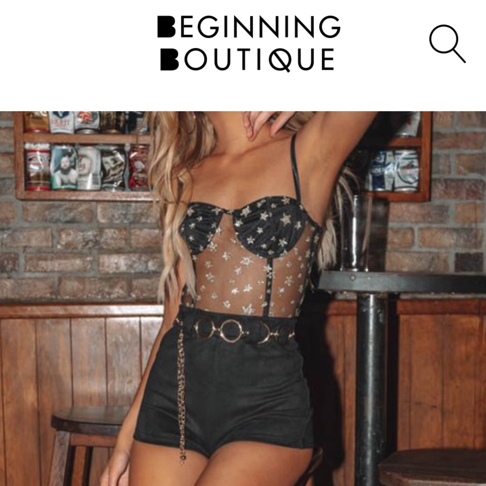 Beginning Boutique Love Me Corset Black Star Mesh
